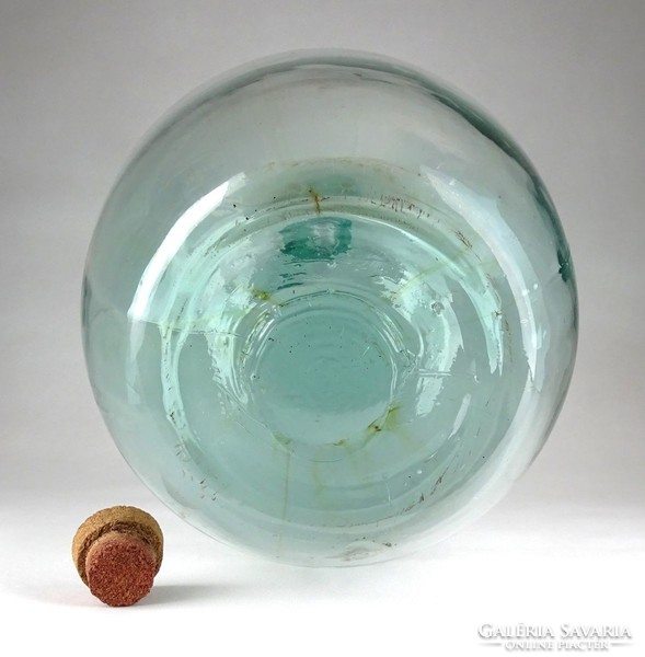 1E402 Régi nagyméretű halványzöld újt üvegballon 52 cm