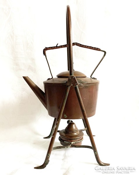 Antique german wmf 1925 k. Tinned copper spirit tea stand with kettle