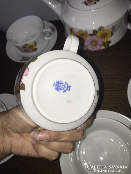 Alföldi porcelán teás készlet kanna 6 db csésze + alj retro