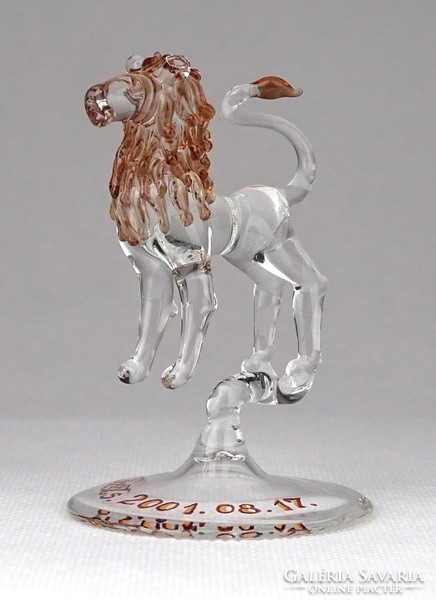 1E467 Kisméretű fújt üveg állat oroszlán 7.5 cm