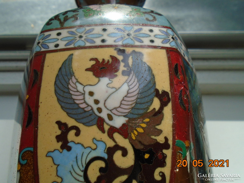 19 sz CLOISONNÉ JAPÁN Phoenix és Sárkány mintával váza MEIJI korszak