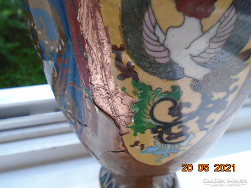 19 sz CLOISONNÉ JAPÁN Phoenix és Sárkány mintával váza MEIJI korszak