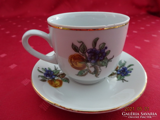 Bulgarian porcelain, blue floral coffee cup + placemat. He has!