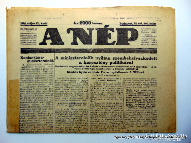 1924 május 13  /  A NÉP  /  Régi ÚJSÁGOK KÉPREGÉNYEK MAGAZINOK Ssz.:  15936