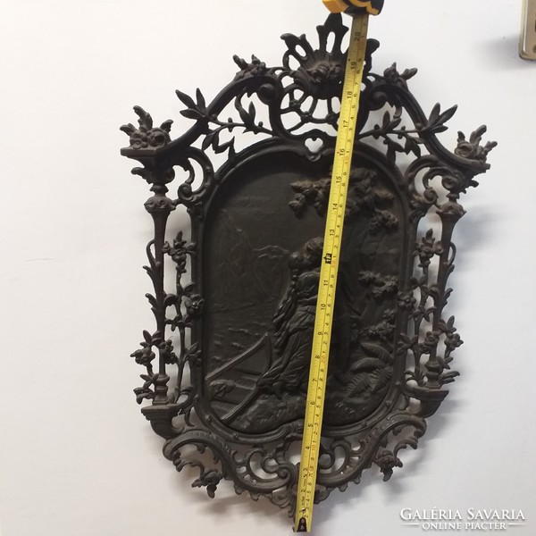 Rare cast iron bacchanalia, hinged picture, wall picture. From 1860-80 years. 53 Cm.