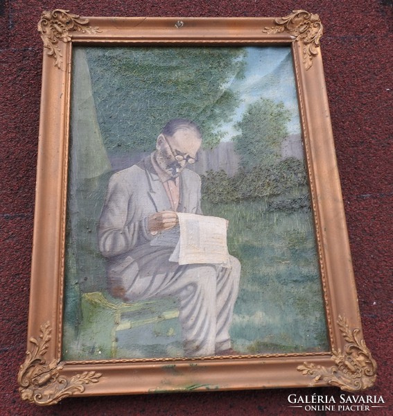 Régi  festmény _  Az apám (újságot olvas) - ismeretlen alkotó