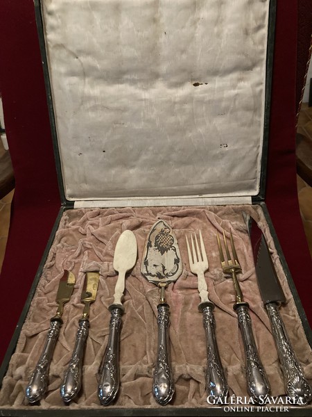 Silver serving set/1900s/silver sink gilded and silver sink with bone head set! 7 pcs