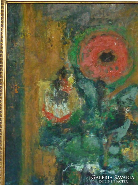 Eladó Munkácsy-díjas Sarkantyu Simon: Virágcsendélet című olaj, farost festménye