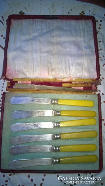 Antique silver-plated dessert knife-butter knife set + box