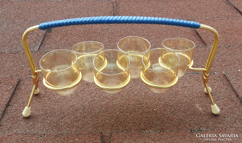 Retro 6-person cup set in a copper holder