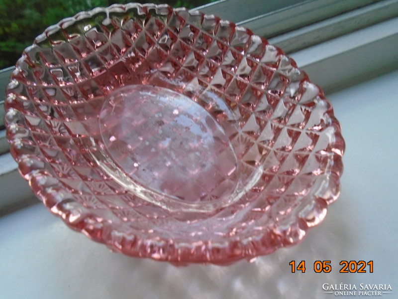 Antik gyémánt csiszolt rózsaszín kristály  pipere ovális tálka