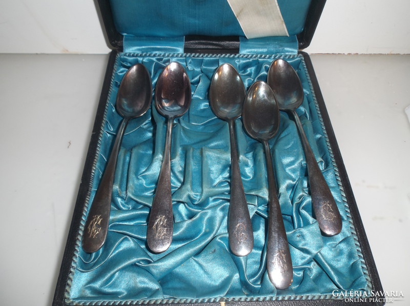 Cutlery lacquer - silver-plated from the 1800s - 5 pcs - teaspoon - in original box - 15 x 3 cm