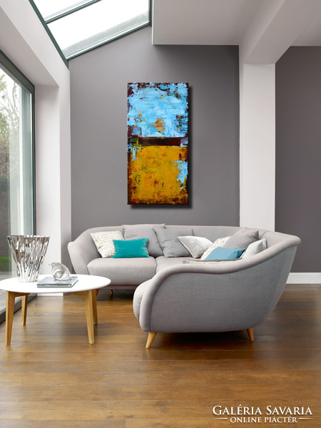 Vörös Edit :Blue Yellow Modern Abstract 120x60cm