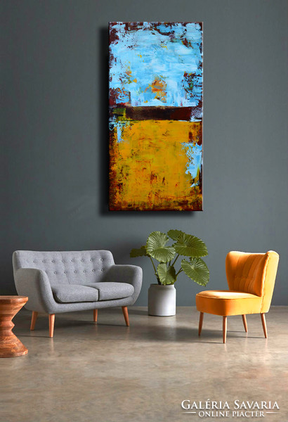 Vörös Edit :Blue Yellow Modern Abstract 120x60cm