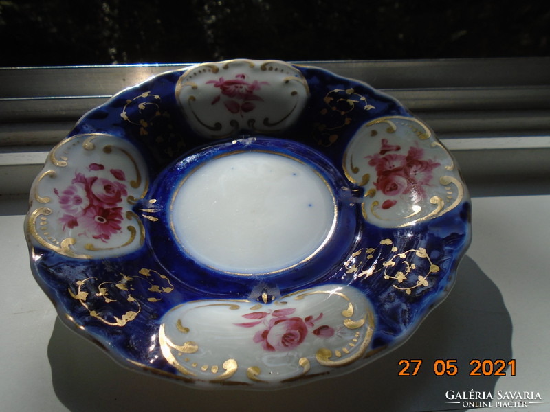 19.sz kobalt arany kézzel festett rózsa mintákkal teás készlet