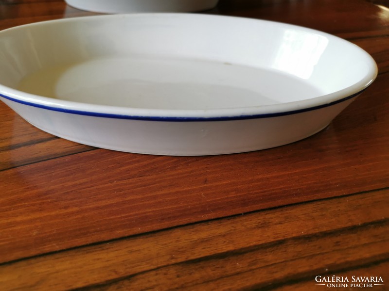 Zsolnay porcelán kék szegélyes ovális tál, tányér, kocsonyás tányér