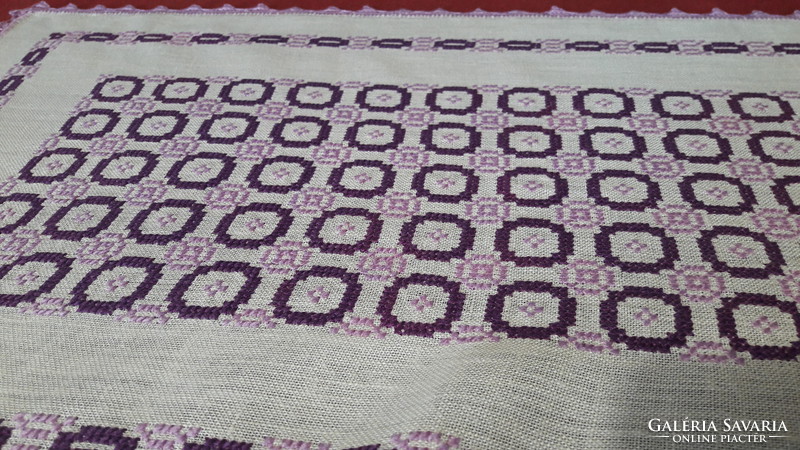 Purple cross stitch runner tablecloth
