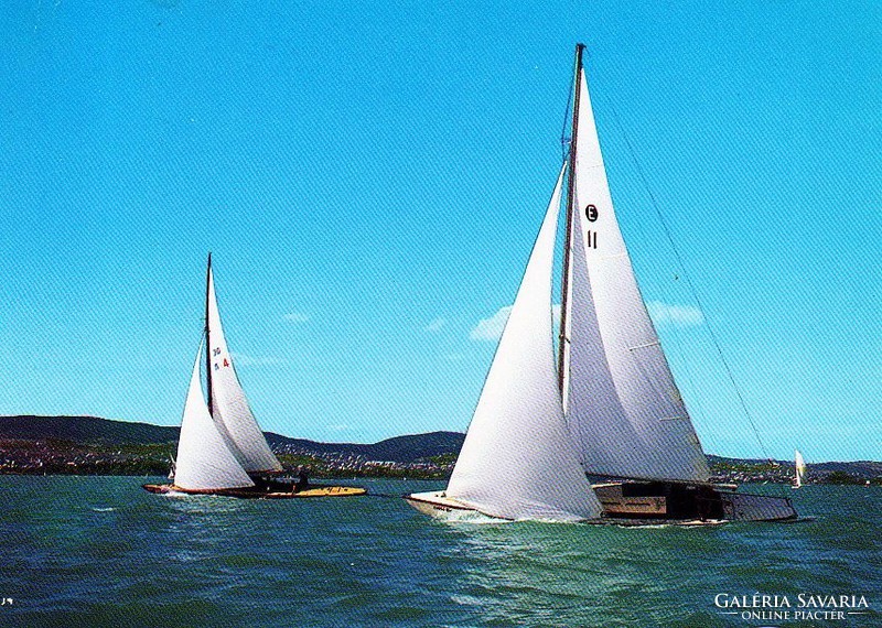 Ba - 068 color panorama of the Balaton region in the middle of the 20th century. Sailboats on the water