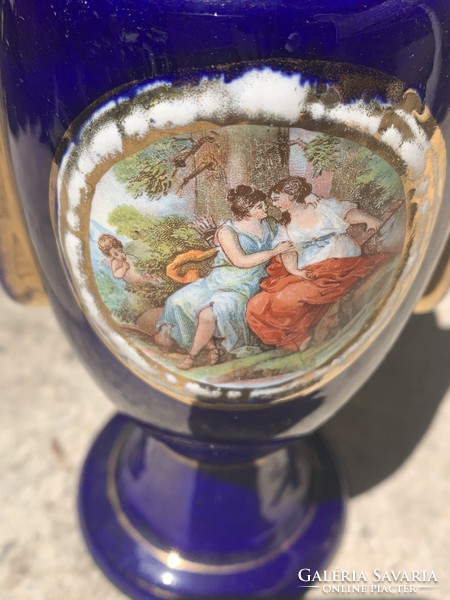 Beautiful cobalt blue gilded-eared altwien vase