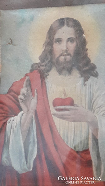 Antik Jézus szíve és Szent Erzsébet kép