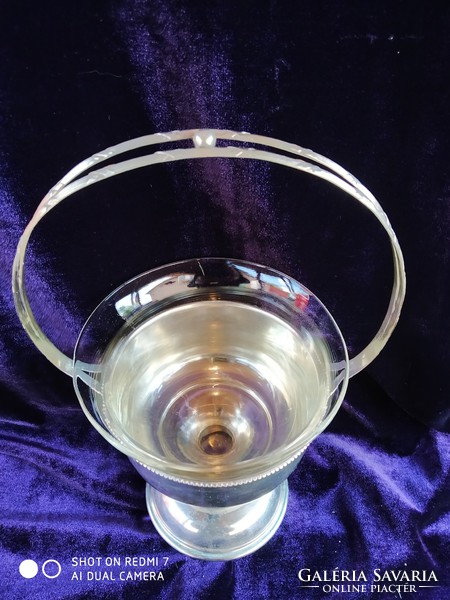 Antik ezüst 800-as (Diana) üvegbetétes, fixfüles kosár (kináló)