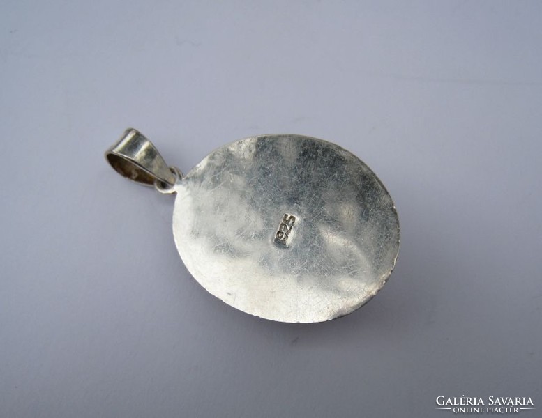 Rare blue sunstone, large silver pendant