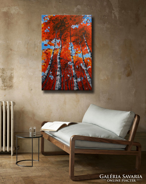 Red edit: birch trees modern abstract 60x40cm