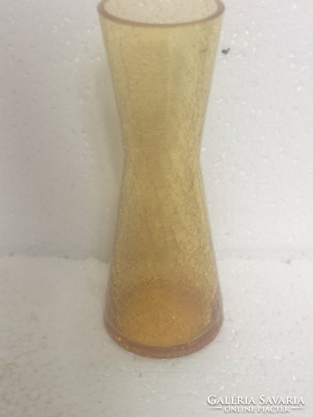 Retro midcentury Karcagi borostyán repesztett váza 16cm