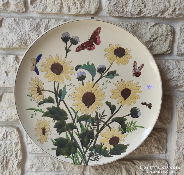 Antique 1800s josef steidl znaim, 39 cm marked wall lamp, butterfly, flowers, Hungarian painter!