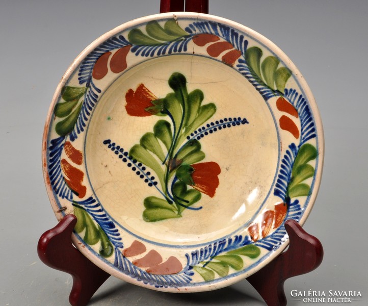 Transylvanian Turda wall bowl, 1930s, glazed tiles, lily of the valley.