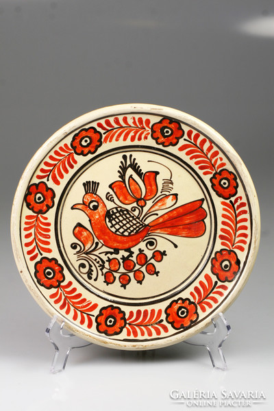 Korondi madaras piros-fehér fali tányér