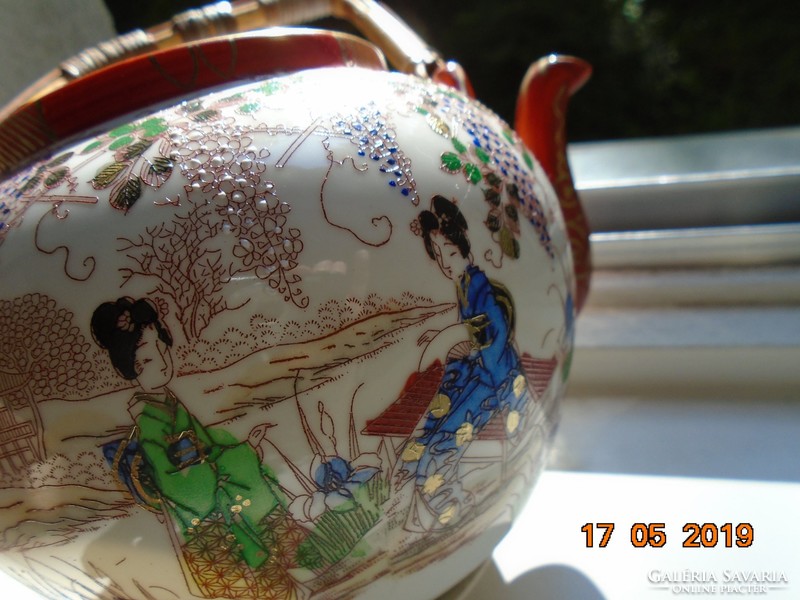 Embossed enamel with hand painting and gilding, decorative Japanese hand marked spout