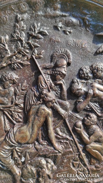 Antik 1800-as Fali tál tànyér, díszes Bronz jellegű öntött vas Mitológia jelenet 2.kínàló,