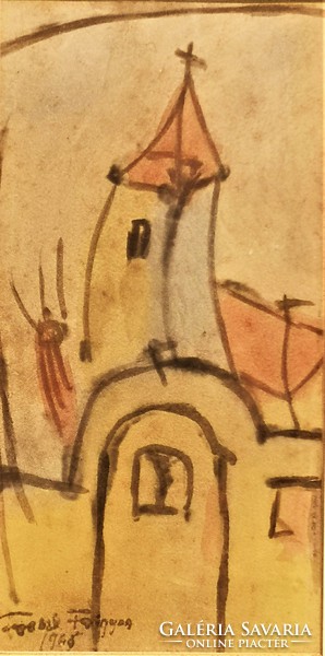 Frank Frigyes (1890 - 1976) Templom torony c. festménye EREDETI GARANCIÁVAL