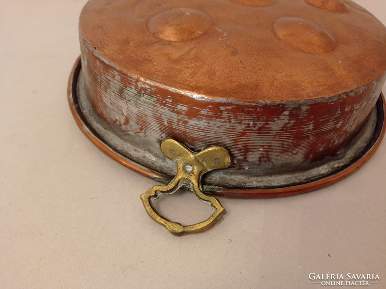 Antik konyhai eszköz ónozott vörösréz tarkedli sütő sárgaréz füllel  4228