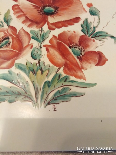 Meissen-i csempe, kézzel festett pipacsokkal
