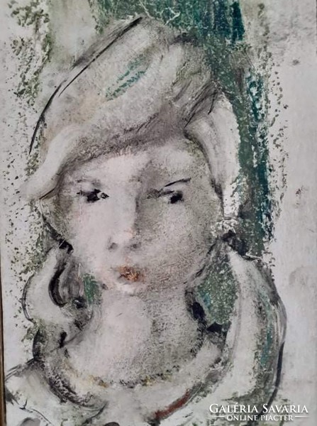 Leány portréja zöldre hangolva, olaj-farost jelzett