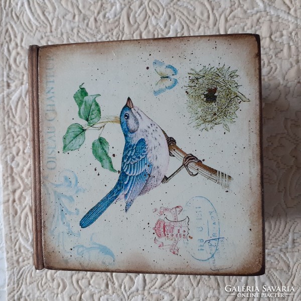 Kék madaras vintage fa doboz