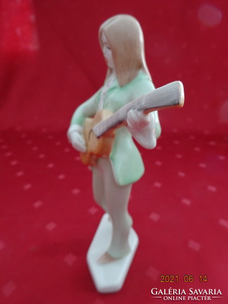 Aquincum porcelán figurális szobor, gitározó lány, magassága 15,5 cm. cm. Vanneki!