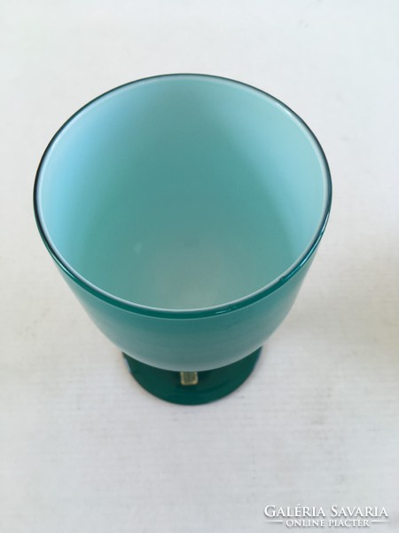 Retro, vintage murano 2 opal glass glasses: turquoise blue-white / red-white