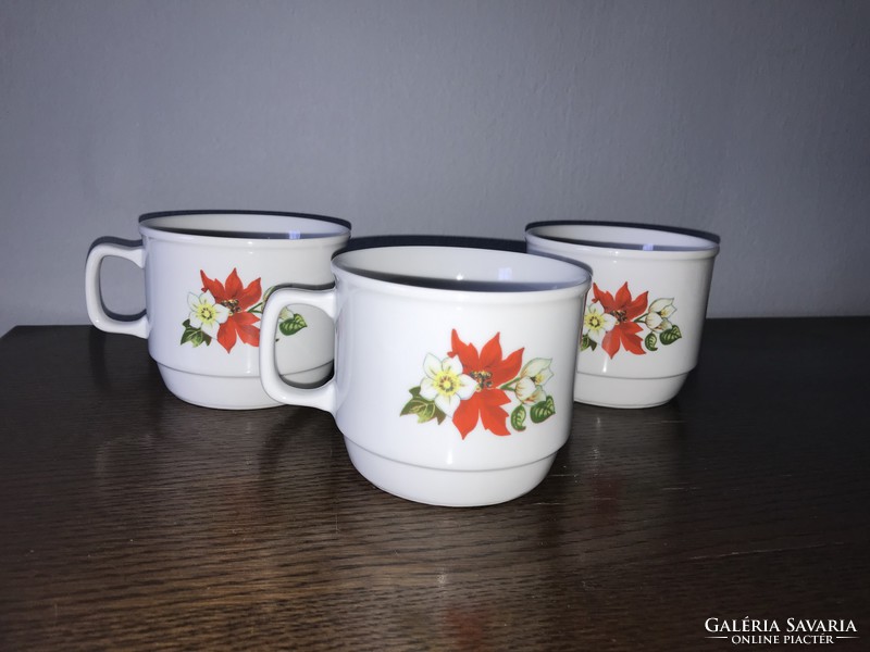 3 db Mikulásvirág Mikulás virágos Zsolnay csésze / bögre