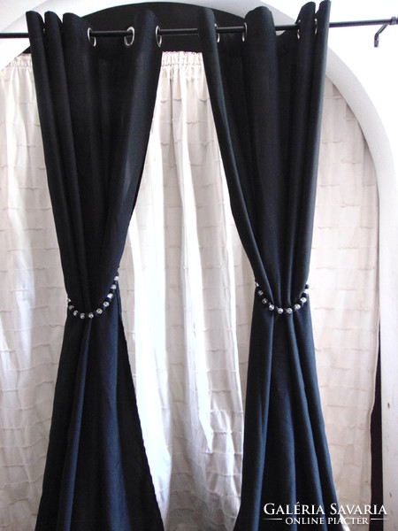 Pair of black polyester curtains
