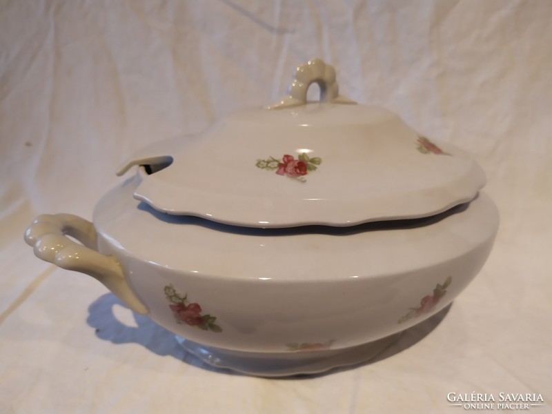 Old Zsolnay porcelain leaf bowl with pink lid