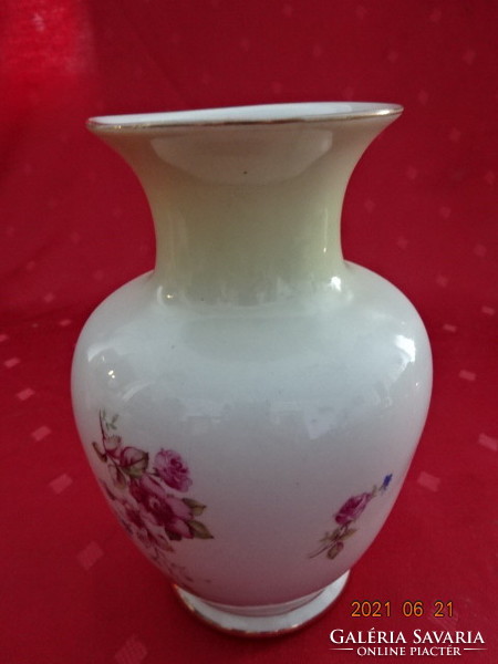Hollóházi porcelán, rózsaszínvirágos váza, magassága 15 cm. Vanneki!