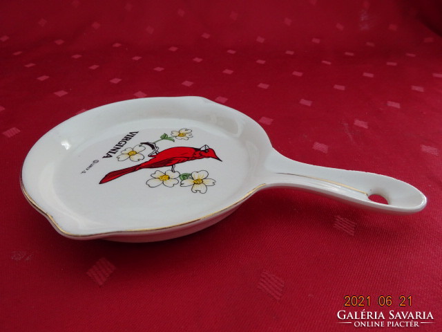 Japán porcelán, nyeles kiöntő, piros madárral, átmérője 11,7 cm. Vanneki!