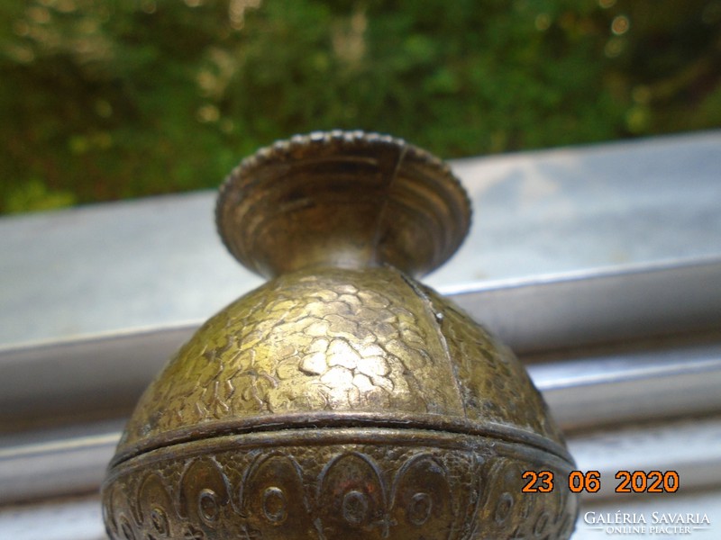Handmade, gilded, marked copper vase with an interesting scaly and raised pattern