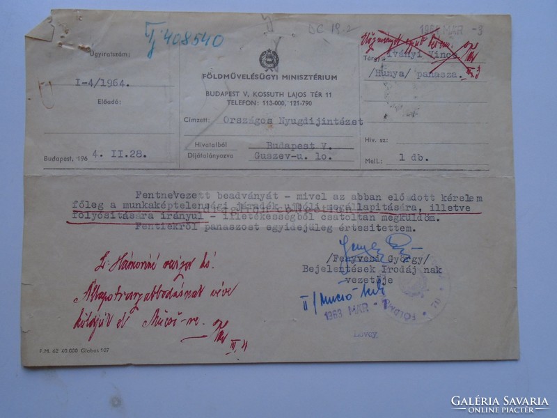 G2021.2  Panaszlevél Kádár Jánosnak címezve, majd feldolgozva  bejelentések irodája 1964