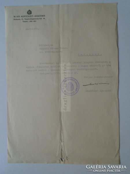 G2021.4  Magyar Királyi Kertészeti Akadémia  Budapest 1939 igazgató aláírása
