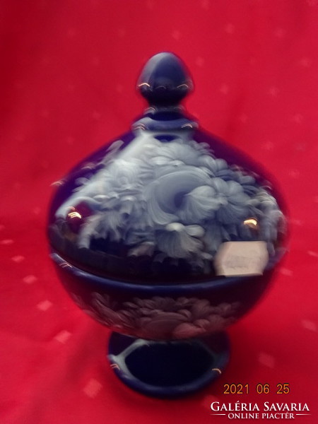 Glazed pottery, cobalt blue, bonbonier with base. He has!