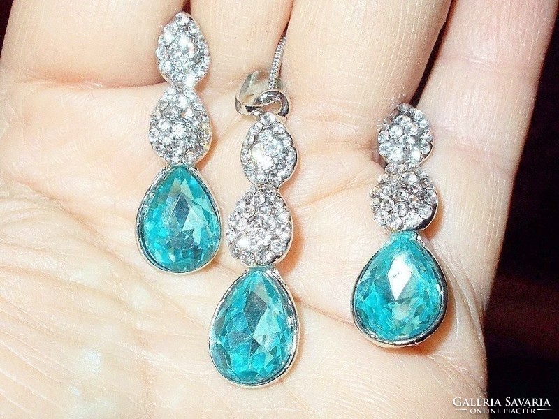 Crystallized swarovski elements aquamarine blue crystal white gold gold filled jewelry set
